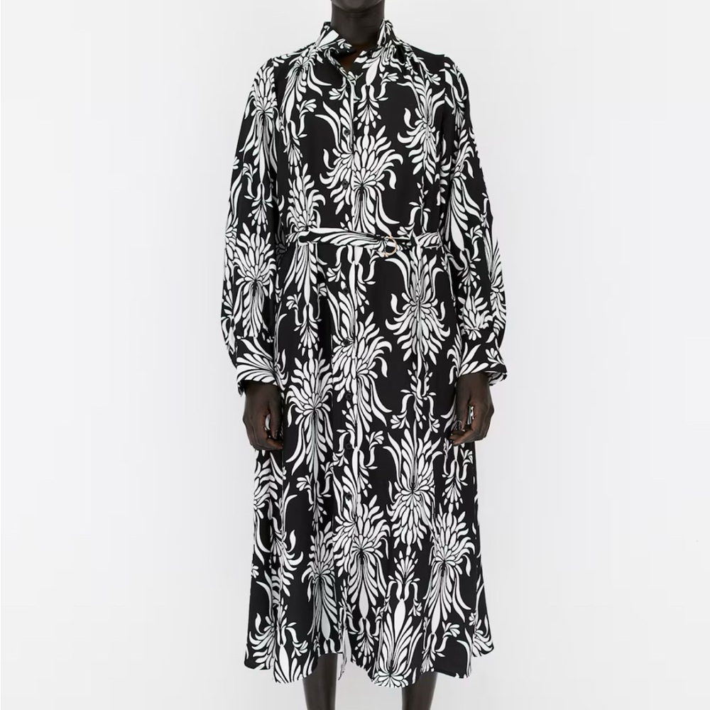 H&M Black and White Buttoned Sundress with Bishop Sleeves
